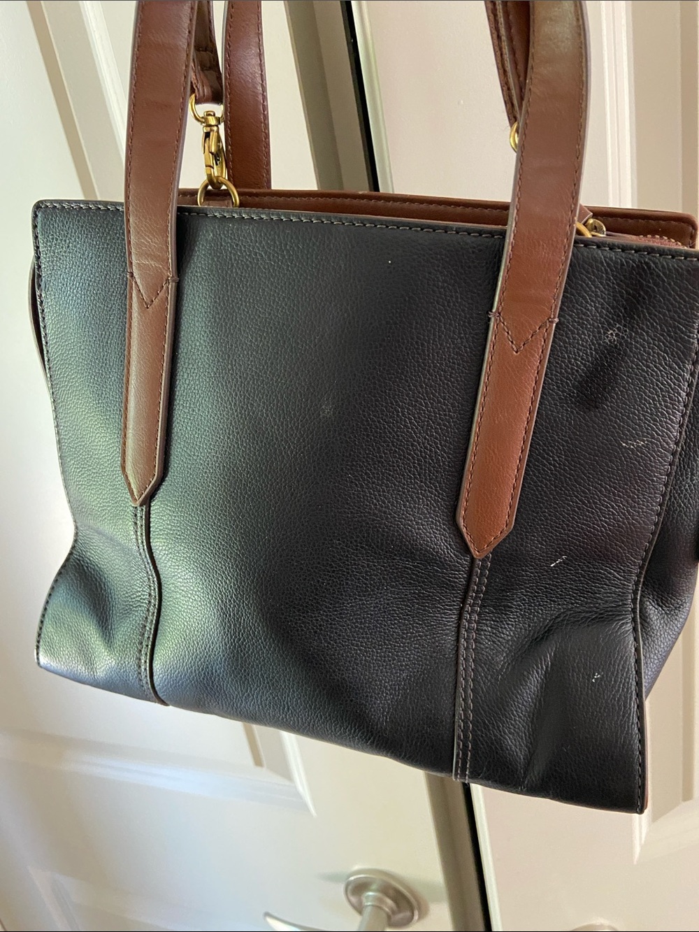 Fossil Black Leather Sara Satchel with Brown Handles - Picture 4 of 9